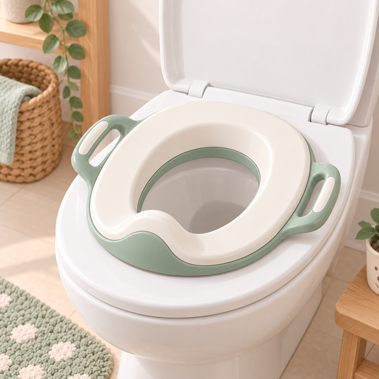 Illustration d'un réducteur de toilettes pour enfant avec poignées